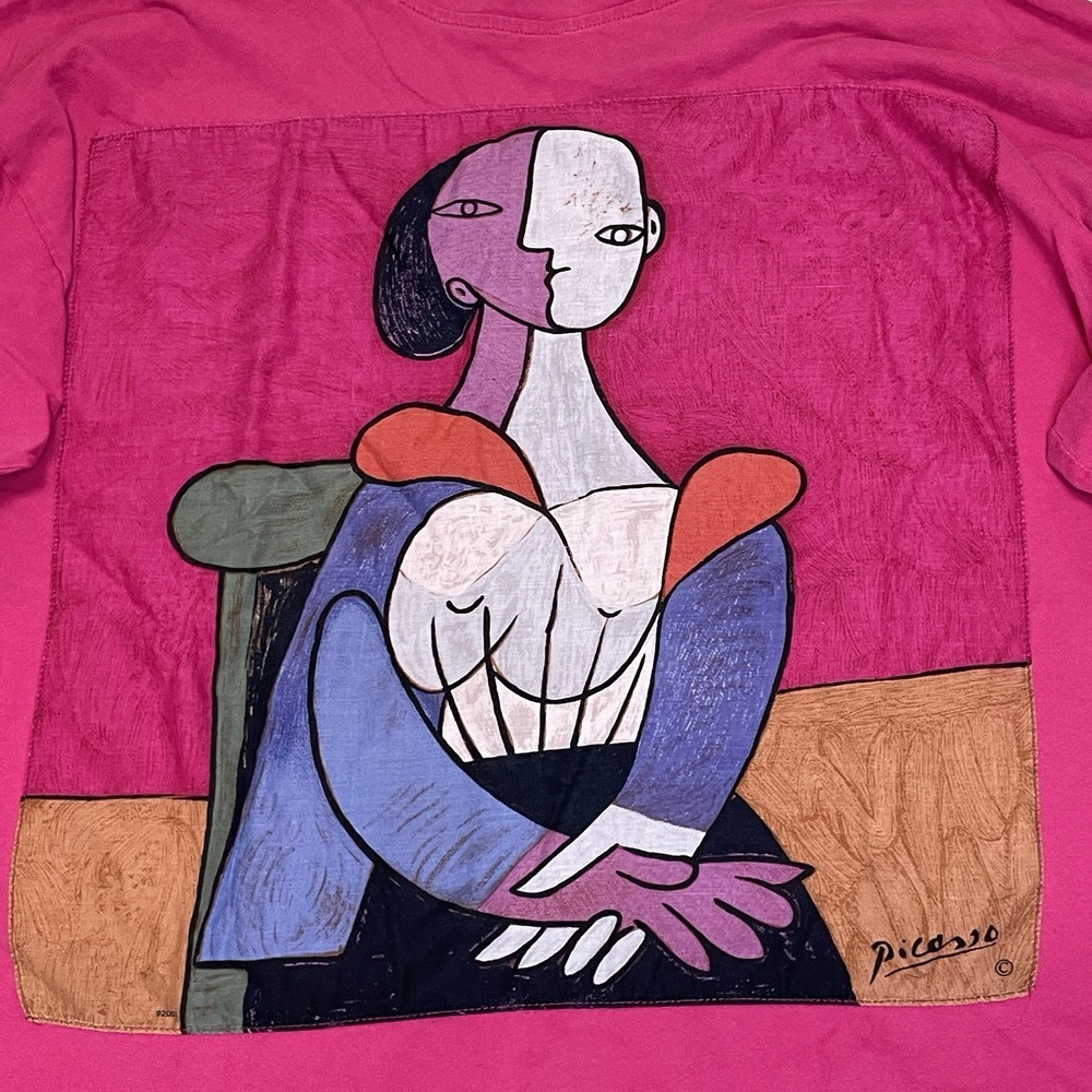 Vintage Pablo Picasso Woman in‎ Chair 80s Art 3/4 Sleeve Pink T-Shirt READ